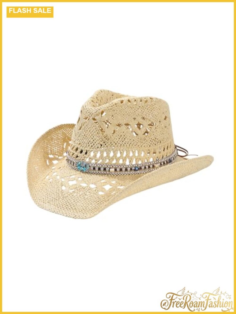 Straw Cowboy Hat Wide Brim Chin Strap Western Rodeo